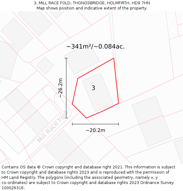 3, MILL RACE FOLD, THONGSBRIDGE, HOLMFIRTH, HD9 7HN: Plot and title map