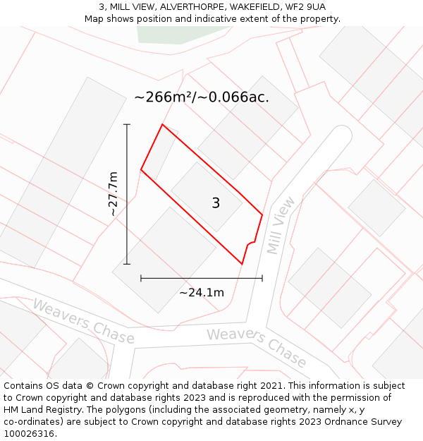 3, MILL VIEW, ALVERTHORPE, WAKEFIELD, WF2 9UA: Plot and title map