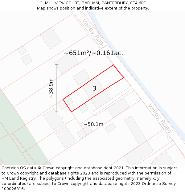 3, MILL VIEW COURT, BARHAM, CANTERBURY, CT4 6PF: Plot and title map