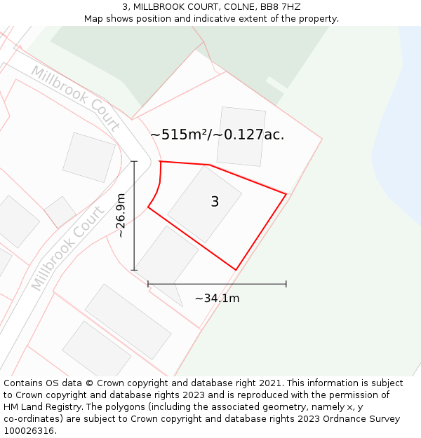 3, MILLBROOK COURT, COLNE, BB8 7HZ: Plot and title map