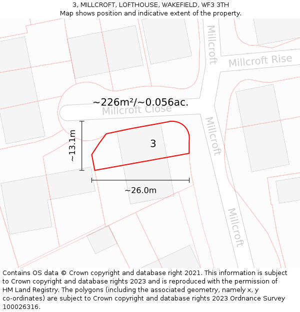 3, MILLCROFT, LOFTHOUSE, WAKEFIELD, WF3 3TH: Plot and title map