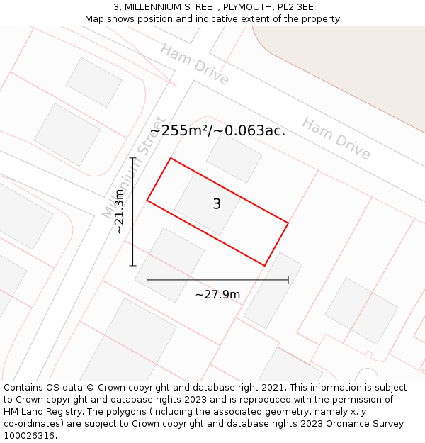 3, MILLENNIUM STREET, PLYMOUTH, PL2 3EE: Plot and title map