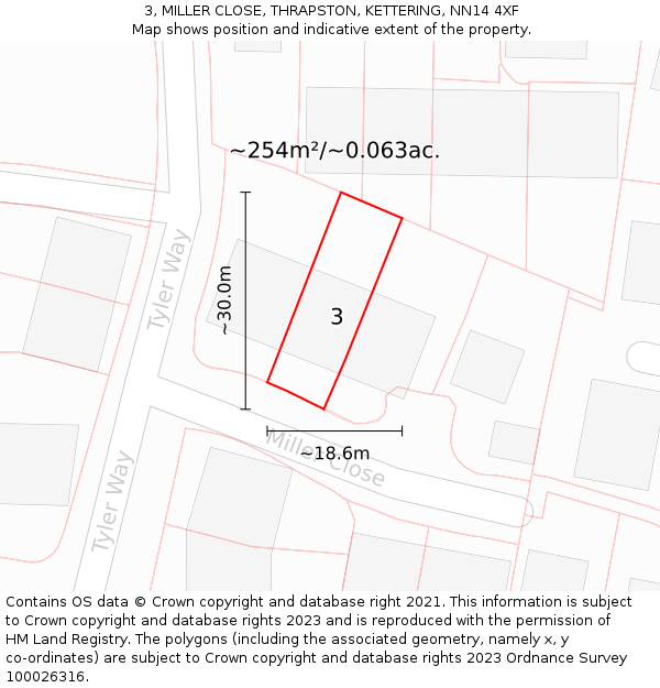 3, MILLER CLOSE, THRAPSTON, KETTERING, NN14 4XF: Plot and title map