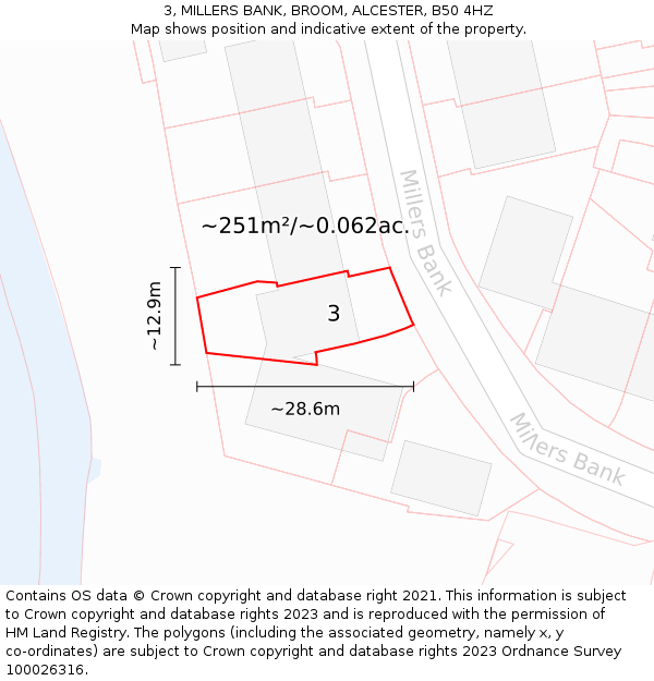 3, MILLERS BANK, BROOM, ALCESTER, B50 4HZ: Plot and title map