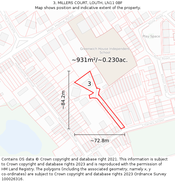 3, MILLERS COURT, LOUTH, LN11 0BF: Plot and title map