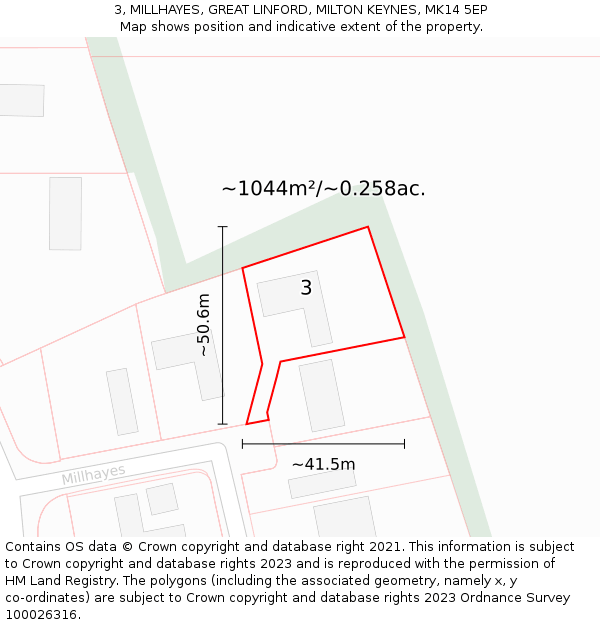 3, MILLHAYES, GREAT LINFORD, MILTON KEYNES, MK14 5EP: Plot and title map