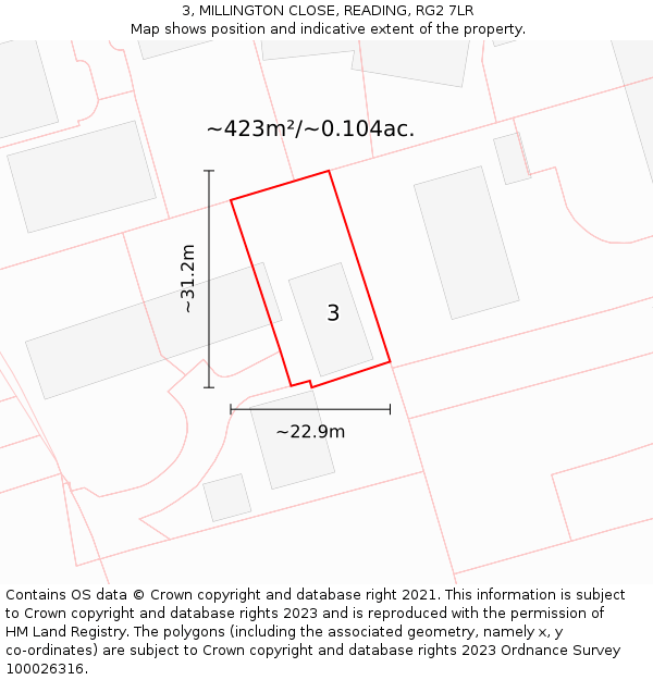 3, MILLINGTON CLOSE, READING, RG2 7LR: Plot and title map