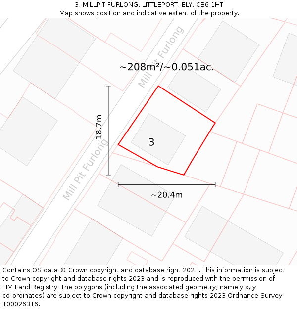 3, MILLPIT FURLONG, LITTLEPORT, ELY, CB6 1HT: Plot and title map