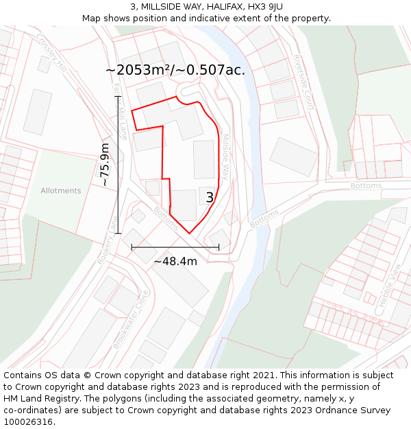 3, MILLSIDE WAY, HALIFAX, HX3 9JU: Plot and title map