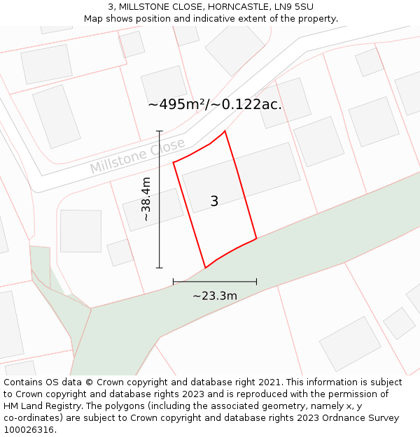 3, MILLSTONE CLOSE, HORNCASTLE, LN9 5SU: Plot and title map