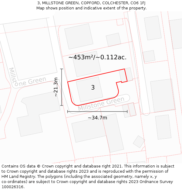 3, MILLSTONE GREEN, COPFORD, COLCHESTER, CO6 1FJ: Plot and title map