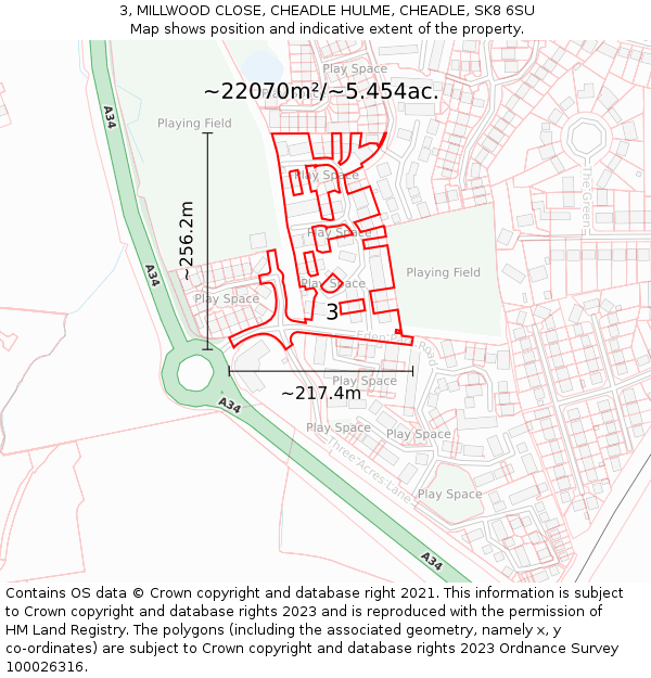 3, MILLWOOD CLOSE, CHEADLE HULME, CHEADLE, SK8 6SU: Plot and title map