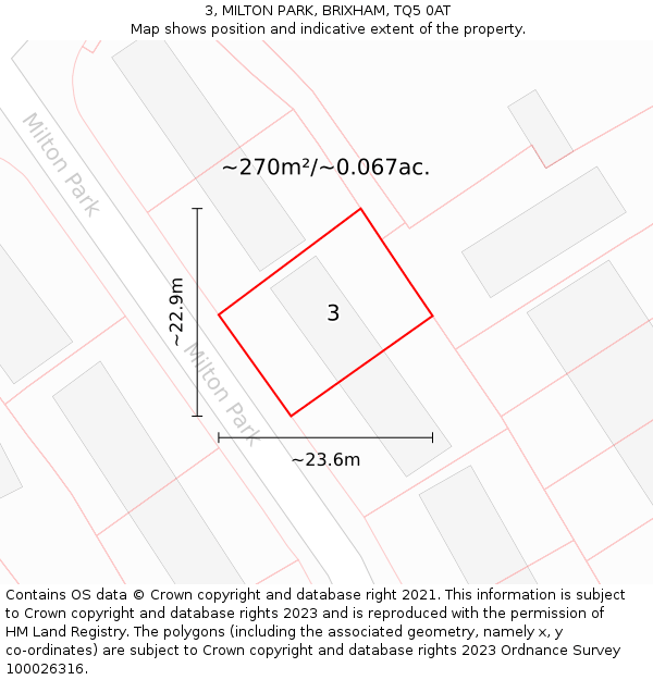 3, MILTON PARK, BRIXHAM, TQ5 0AT: Plot and title map