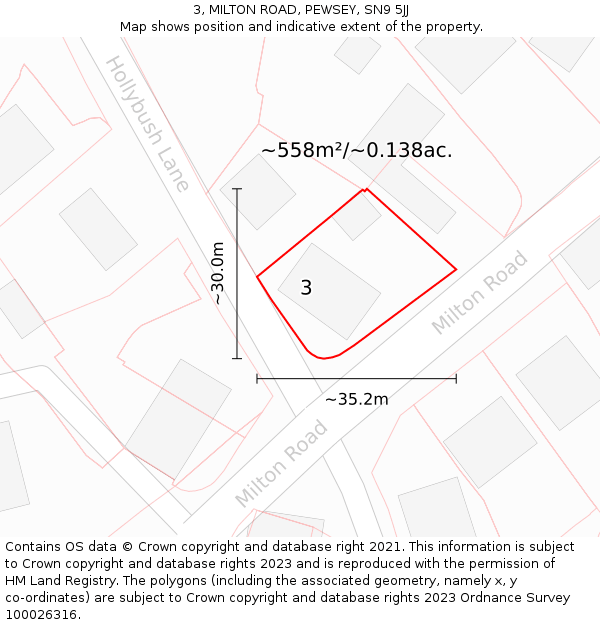 3, MILTON ROAD, PEWSEY, SN9 5JJ: Plot and title map