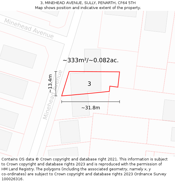 3, MINEHEAD AVENUE, SULLY, PENARTH, CF64 5TH: Plot and title map