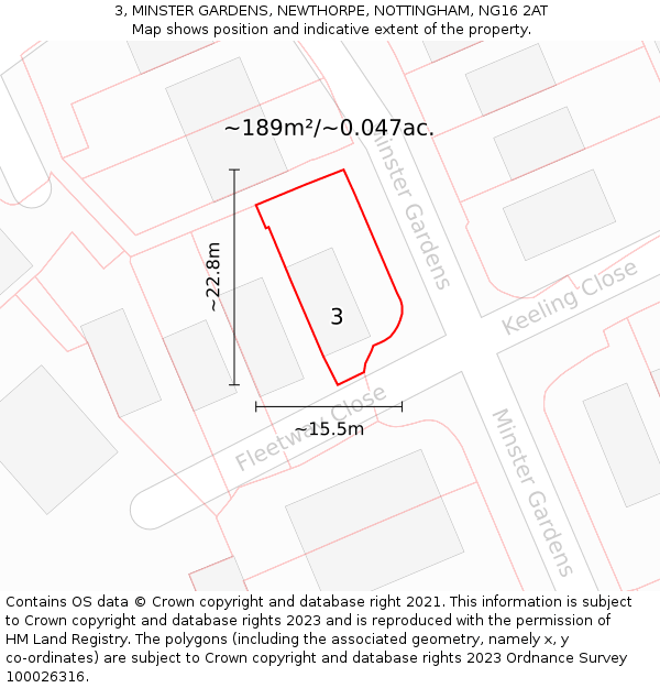 3, MINSTER GARDENS, NEWTHORPE, NOTTINGHAM, NG16 2AT: Plot and title map