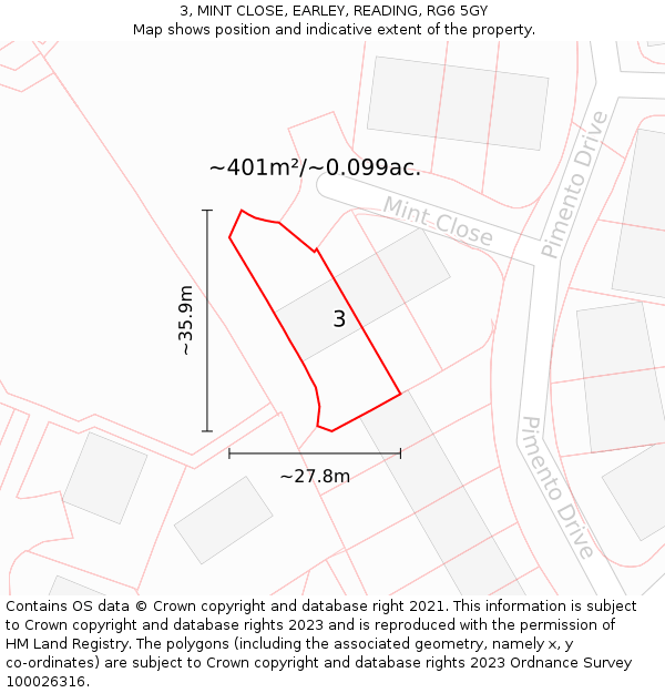 3, MINT CLOSE, EARLEY, READING, RG6 5GY: Plot and title map