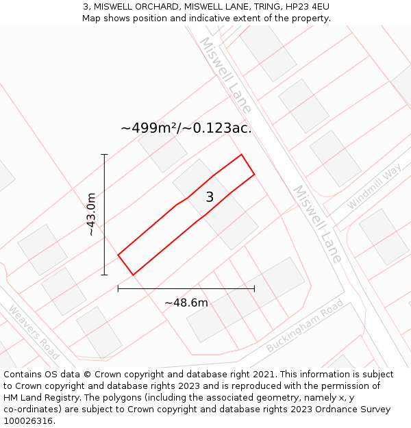 3, MISWELL ORCHARD, MISWELL LANE, TRING, HP23 4EU: Plot and title map