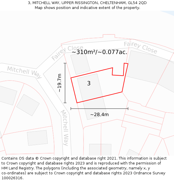 3, MITCHELL WAY, UPPER RISSINGTON, CHELTENHAM, GL54 2QD: Plot and title map