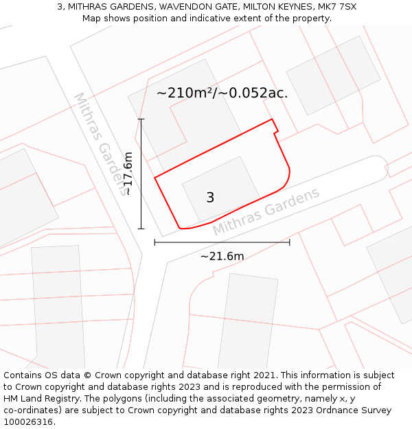 3, MITHRAS GARDENS, WAVENDON GATE, MILTON KEYNES, MK7 7SX: Plot and title map