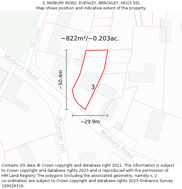 3, MIXBURY ROAD, EVENLEY, BRACKLEY, NN13 5SL: Plot and title map