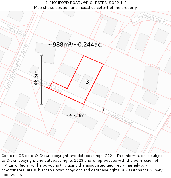 3, MOMFORD ROAD, WINCHESTER, SO22 4LE: Plot and title map