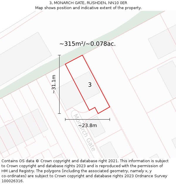 3, MONARCH GATE, RUSHDEN, NN10 0ER: Plot and title map