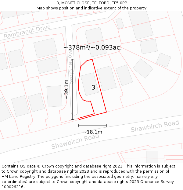 3, MONET CLOSE, TELFORD, TF5 0PP: Plot and title map