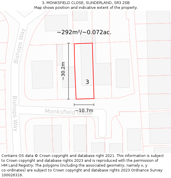 3, MONKSFIELD CLOSE, SUNDERLAND, SR3 2SB: Plot and title map