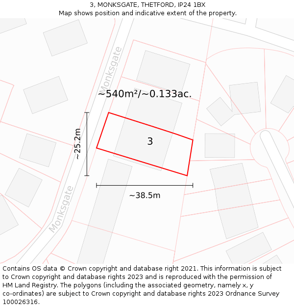 3, MONKSGATE, THETFORD, IP24 1BX: Plot and title map