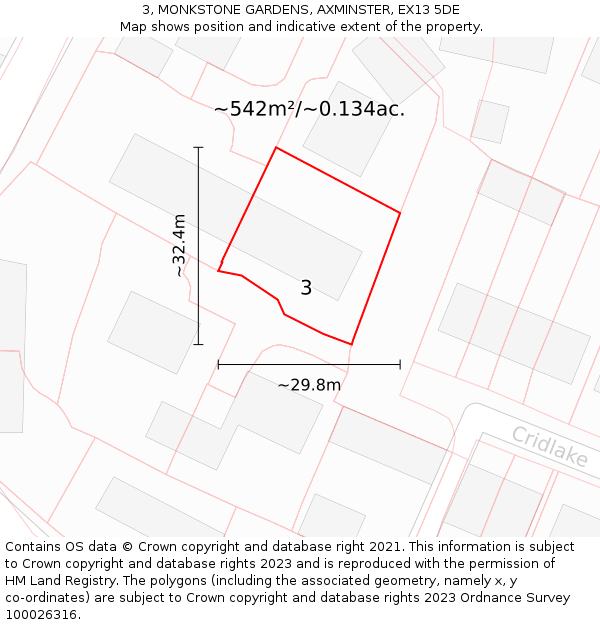 3, MONKSTONE GARDENS, AXMINSTER, EX13 5DE: Plot and title map