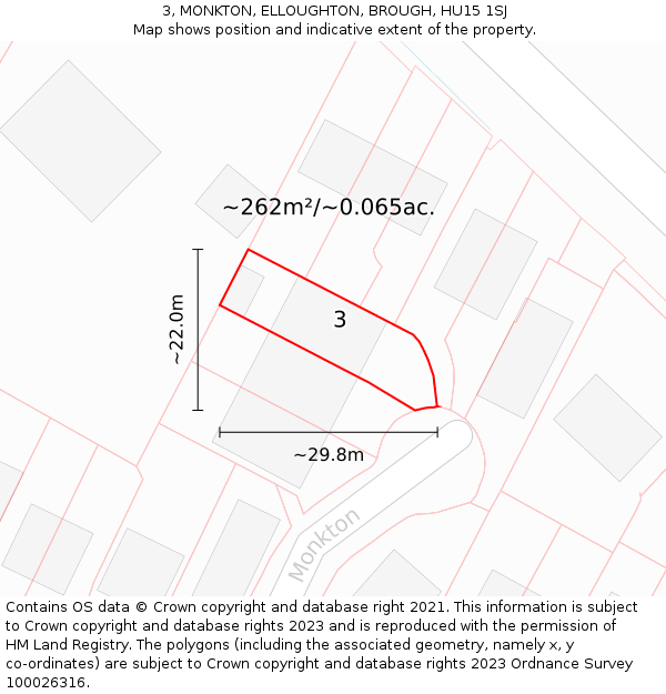 3, MONKTON, ELLOUGHTON, BROUGH, HU15 1SJ: Plot and title map