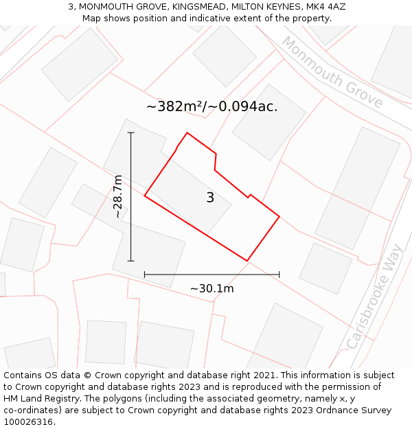 3, MONMOUTH GROVE, KINGSMEAD, MILTON KEYNES, MK4 4AZ: Plot and title map