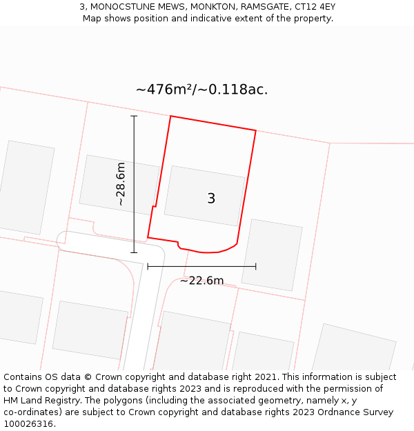 3, MONOCSTUNE MEWS, MONKTON, RAMSGATE, CT12 4EY: Plot and title map