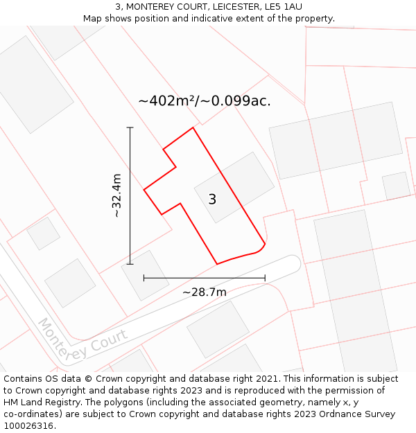 3, MONTEREY COURT, LEICESTER, LE5 1AU: Plot and title map