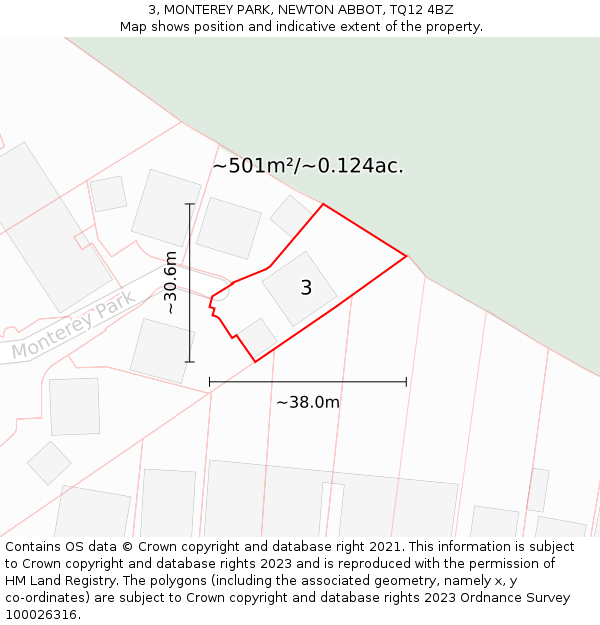 3, MONTEREY PARK, NEWTON ABBOT, TQ12 4BZ: Plot and title map