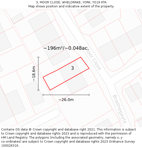 3, MOOR CLOSE, WHELDRAKE, YORK, YO19 6TA: Plot and title map