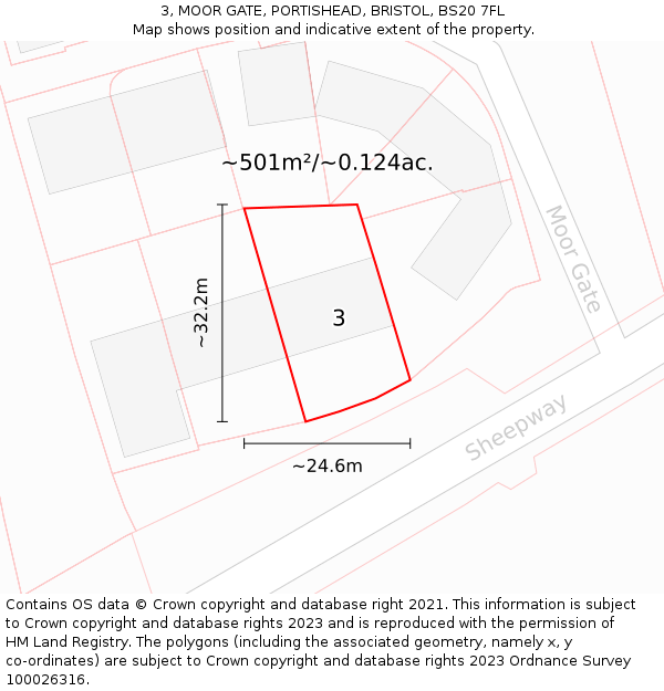 3, MOOR GATE, PORTISHEAD, BRISTOL, BS20 7FL: Plot and title map