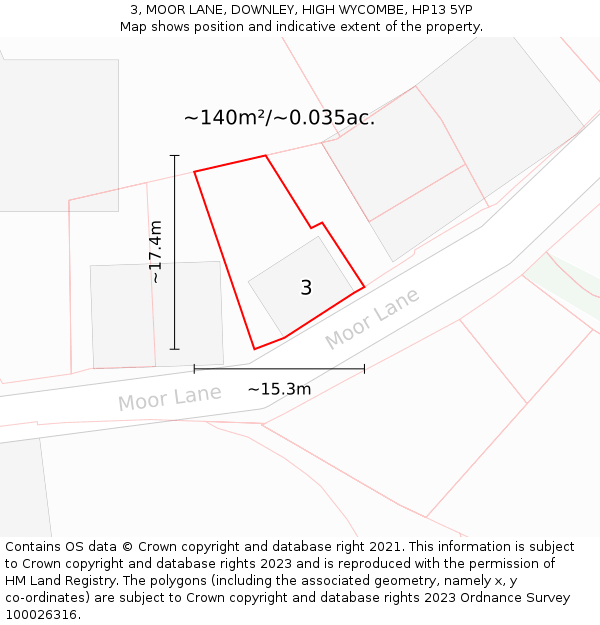 3, MOOR LANE, DOWNLEY, HIGH WYCOMBE, HP13 5YP: Plot and title map