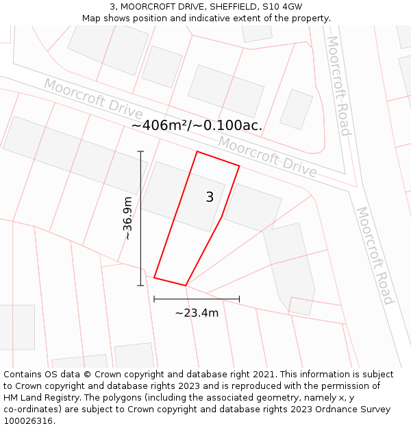 3, MOORCROFT DRIVE, SHEFFIELD, S10 4GW: Plot and title map