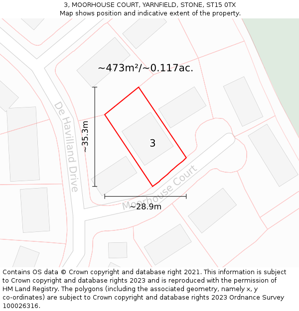 3, MOORHOUSE COURT, YARNFIELD, STONE, ST15 0TX: Plot and title map
