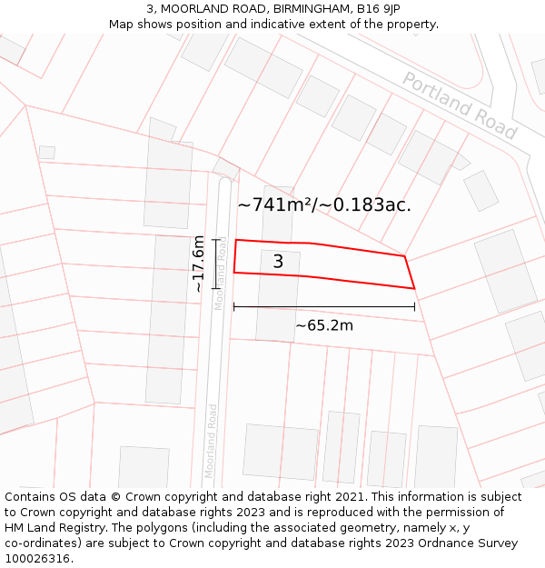 3, MOORLAND ROAD, BIRMINGHAM, B16 9JP: Plot and title map