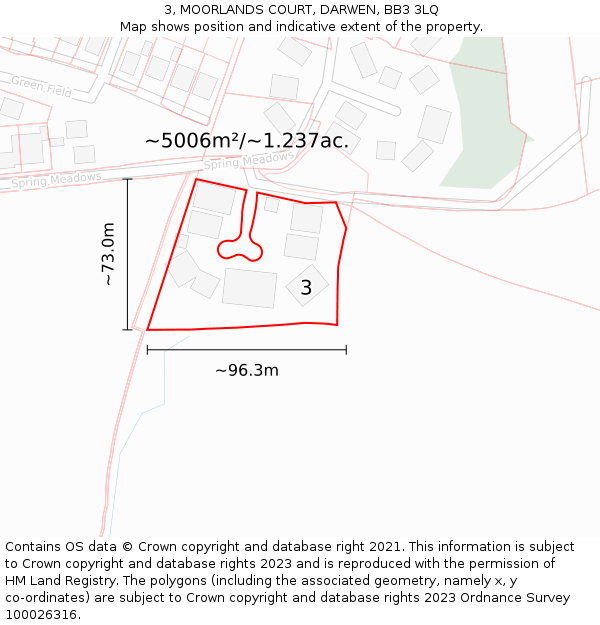 3, MOORLANDS COURT, DARWEN, BB3 3LQ: Plot and title map