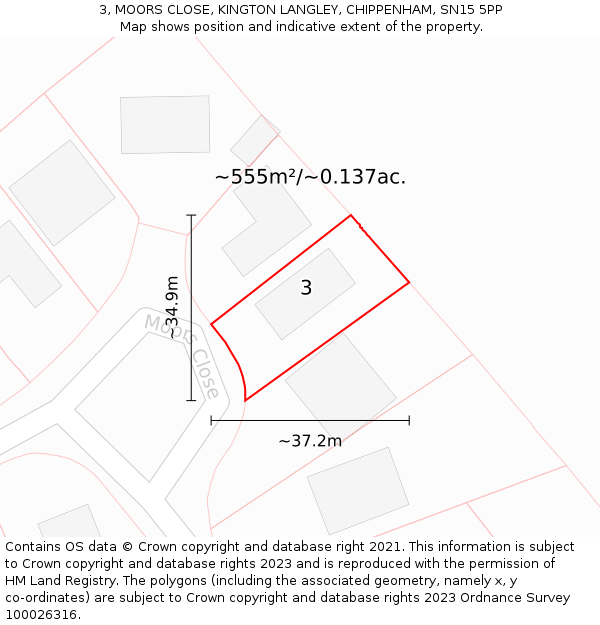 3, MOORS CLOSE, KINGTON LANGLEY, CHIPPENHAM, SN15 5PP: Plot and title map