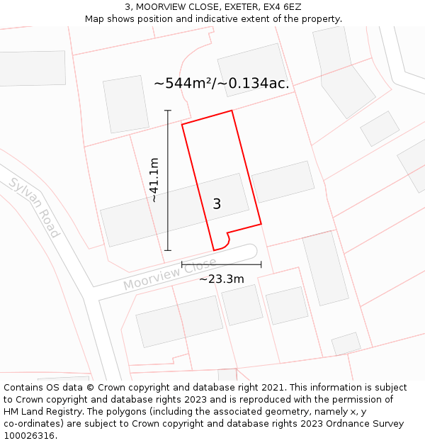 3, MOORVIEW CLOSE, EXETER, EX4 6EZ: Plot and title map