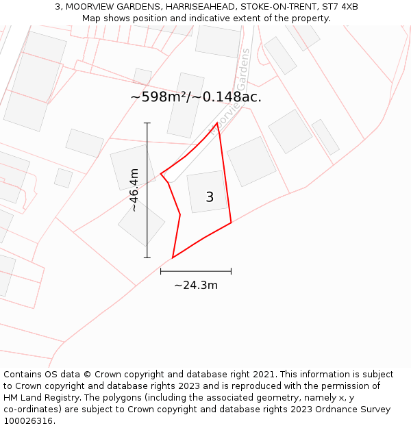 3, MOORVIEW GARDENS, HARRISEAHEAD, STOKE-ON-TRENT, ST7 4XB: Plot and title map