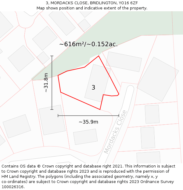 3, MORDACKS CLOSE, BRIDLINGTON, YO16 6ZF: Plot and title map