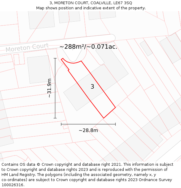 3, MORETON COURT, COALVILLE, LE67 3SQ: Plot and title map