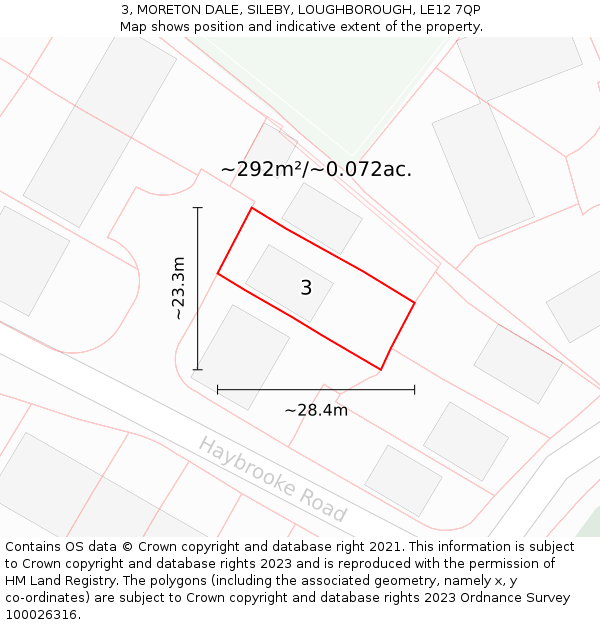 3, MORETON DALE, SILEBY, LOUGHBOROUGH, LE12 7QP: Plot and title map