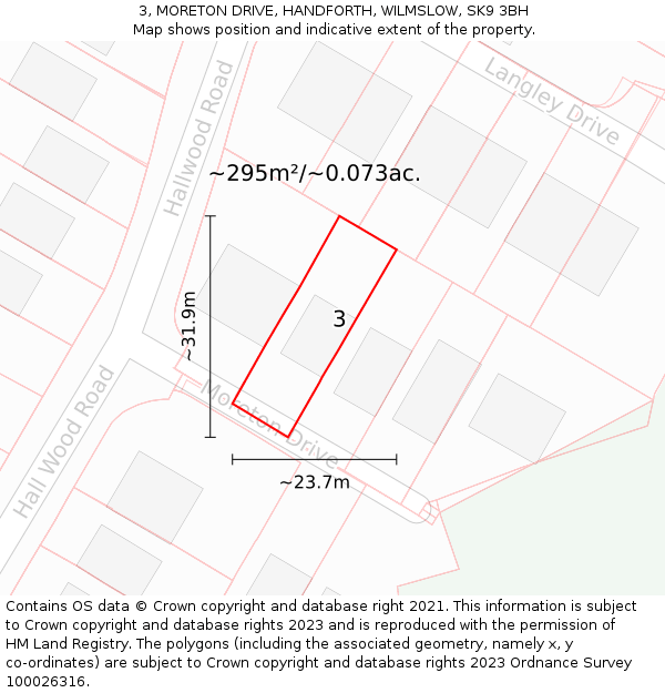 3, MORETON DRIVE, HANDFORTH, WILMSLOW, SK9 3BH: Plot and title map